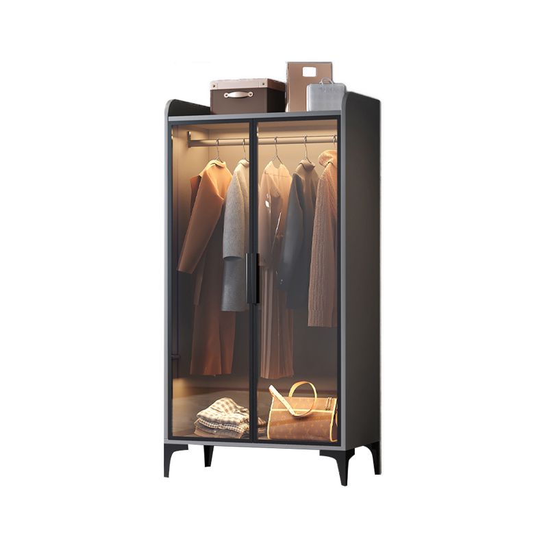 Contemporary Wood Frame Wardrobe Freestanding Wardrobe with Glass Doors