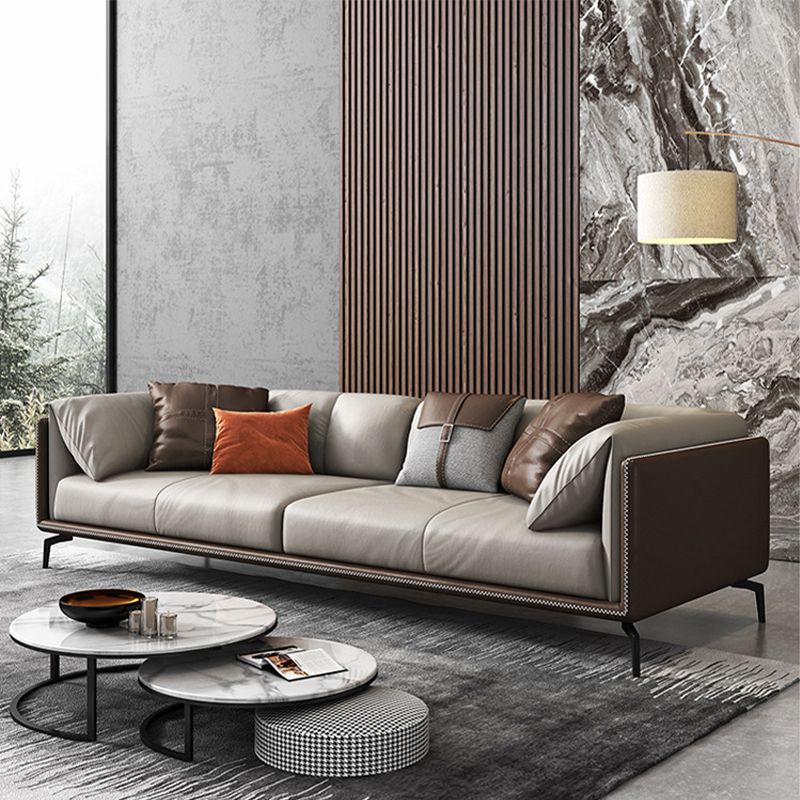 Standard Square Arm Loveseat Grey Loose Back Leather Bench Seating