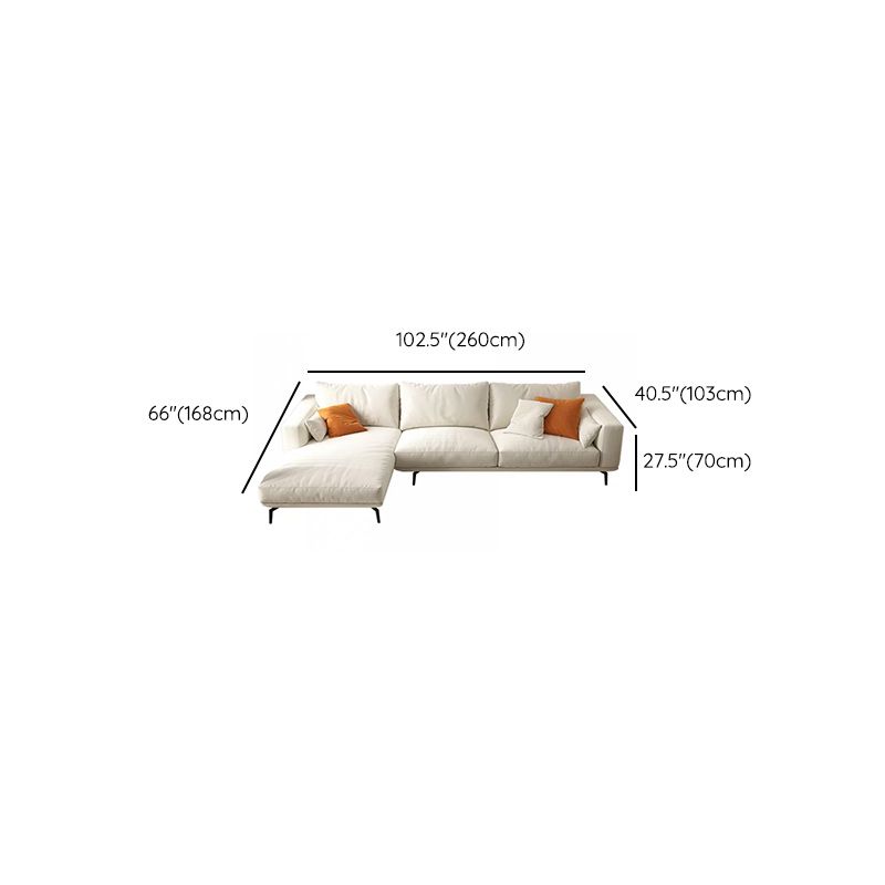 Square Arm Loose Back Sofa and Chaise Slipcovered White Fabric Sofa