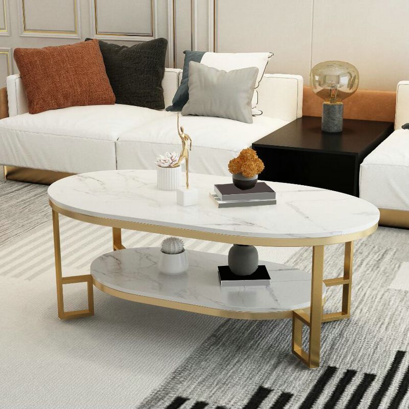 17.7" Tall Modern Iron 4 Legs Slate Rectangular Table Top Coffee Table