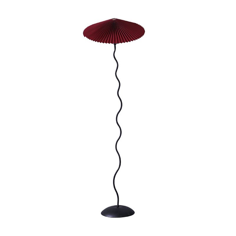 Konisch falten Stoff bodenlichlich rustikal 1 Glühbirnen Wohnzimmer Stand -up -Lampe in Weiß/Kaffee/Burgund mit gebogenem Stangen