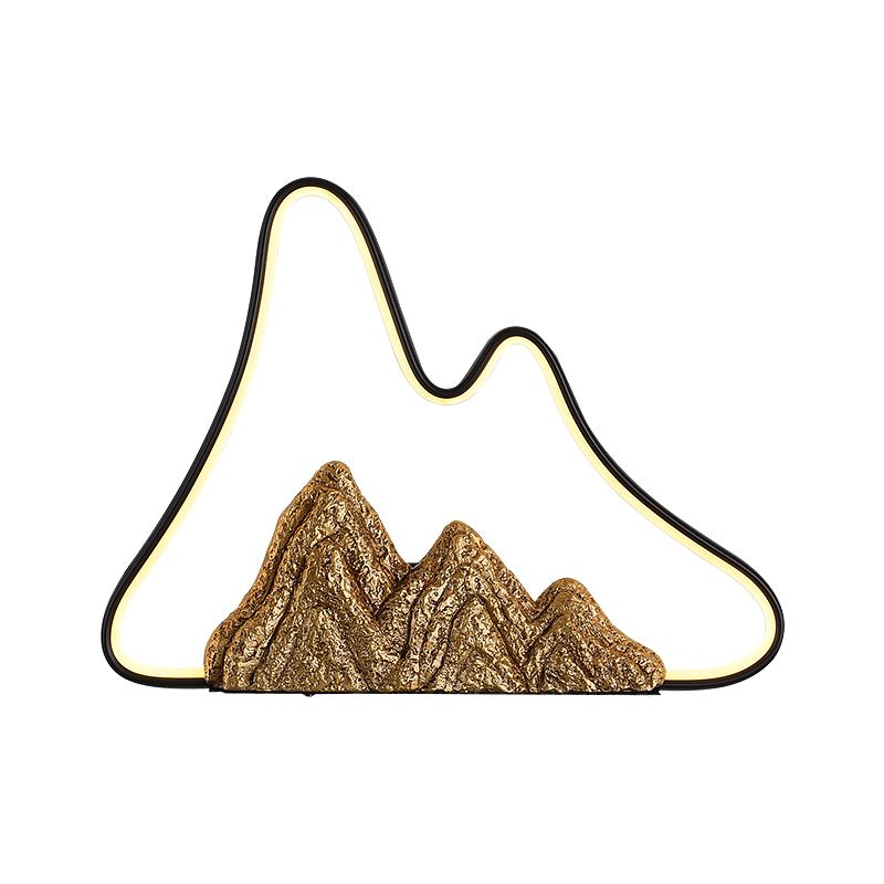 Geometric Shaped Ironic Mural Light Oriental Style LED Black and Gold Wall Lamp with Mountain Pattern