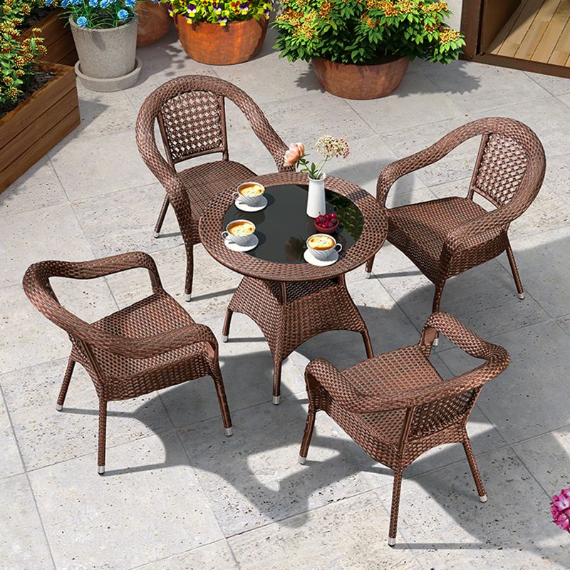 Tropical Brown Patio Arm Chair with Arm Rattan Dining Armchair