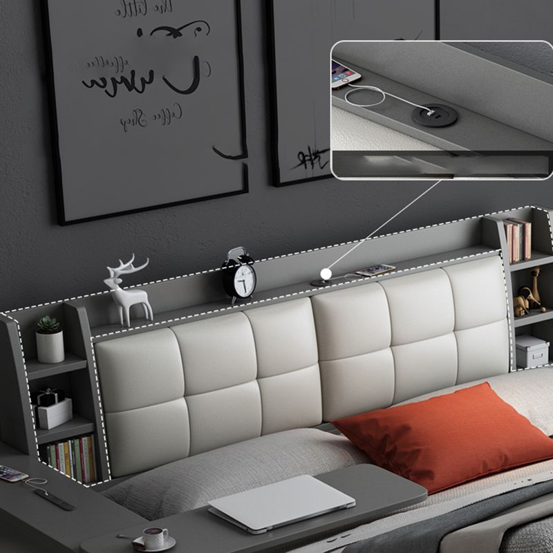 Upholstered Headboard Standard Bed with Storage Gray Wood 38.58" High