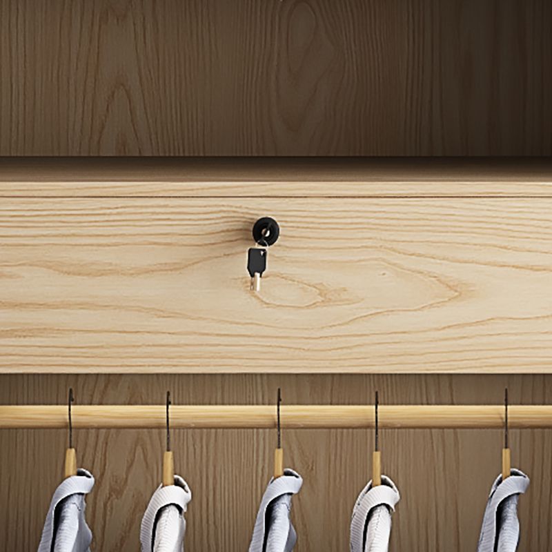 Natural Finish Colour Wardrobe Contemporary Wooden Wardrobe Closet with Drawer
