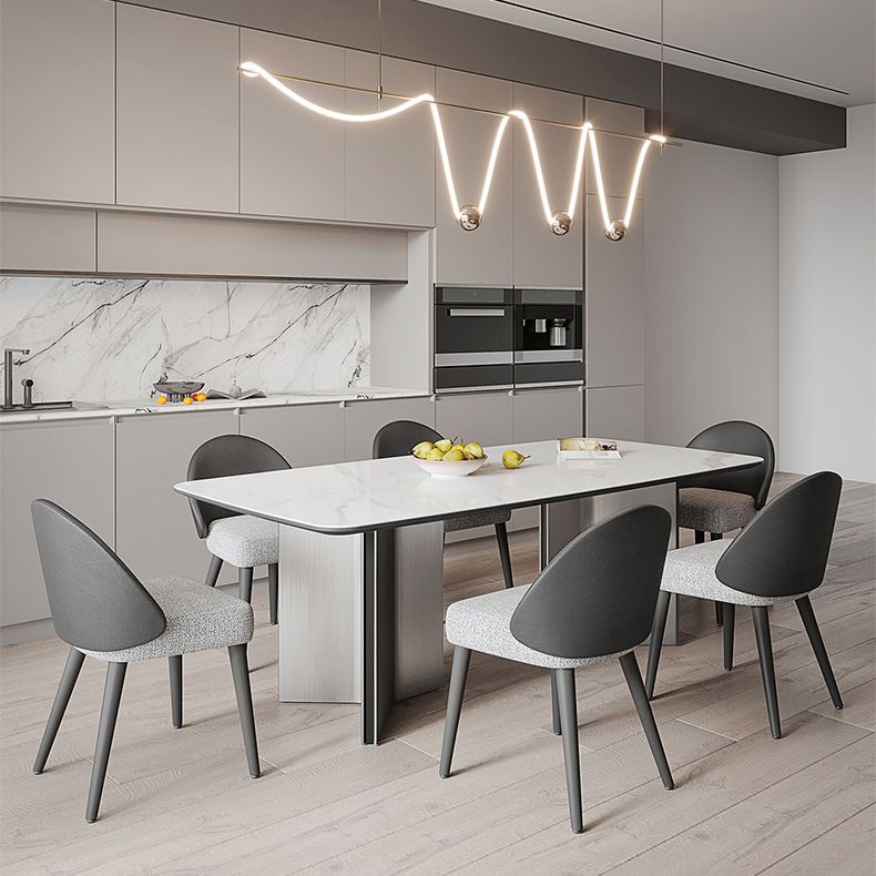 Rectangle Dining Table Stone Top Dining Table with Double Pedestal