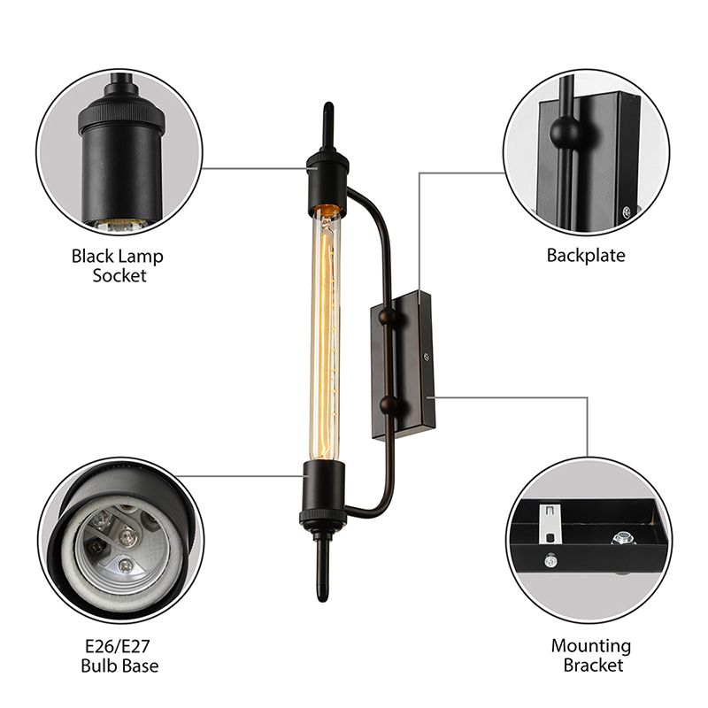 Luce di montaggio a parete lineare in metallo con esporre lampadina 1 illuminazione da parete balcone in nero in nero