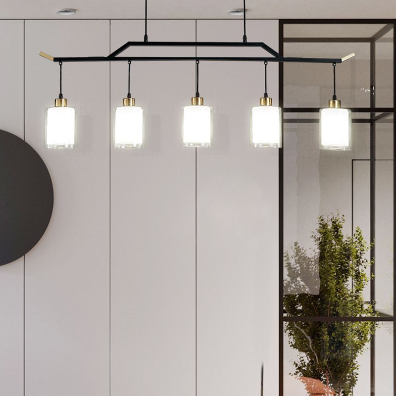 Black Island Chandelier Lights Glass Modern Hanging Lamp for Dining Room