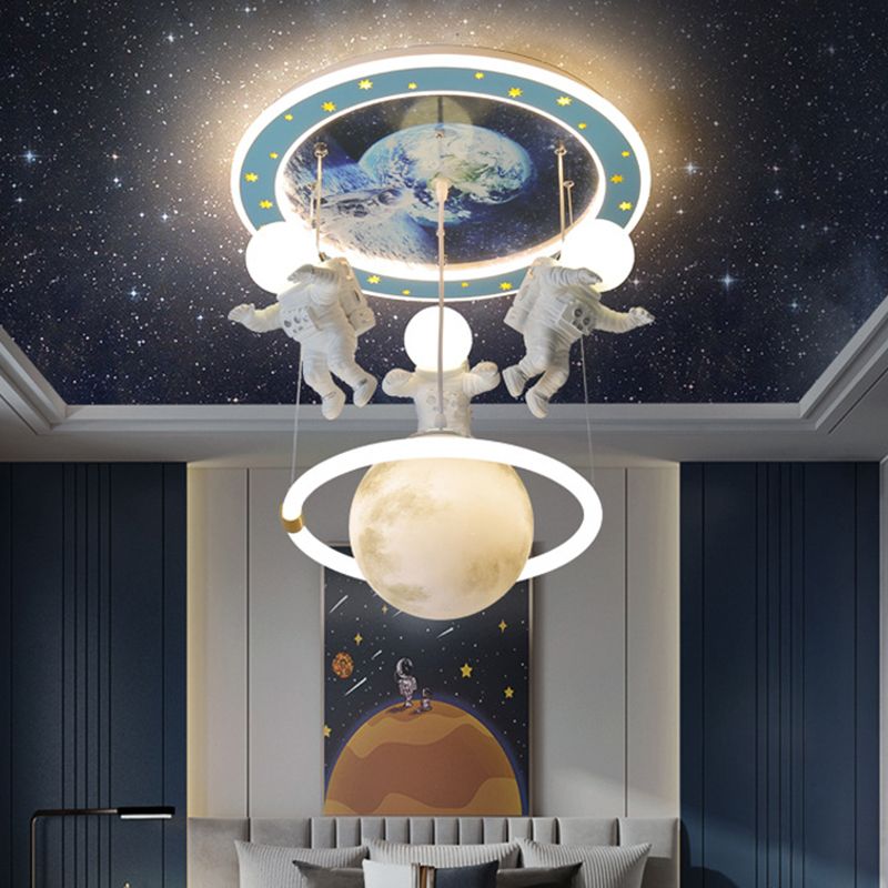 Blue Planet Ceiling Lighting Kids 6-Light Acrylic Flush Mounted Light with Astronaut Decor
