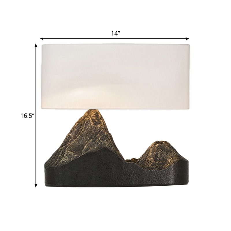 Mountain Design Bedroom Night Stand Lamp Vintage Style Resin 1-Light Black Desk Light with Drum Fabric Shade