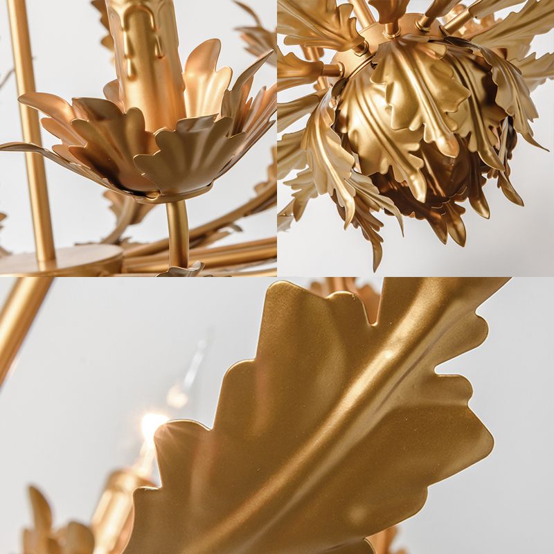 Gold Gourd Chandelier Lighting Traditional Metal 6 Bulbs Pendant Light Fixture for Living Room