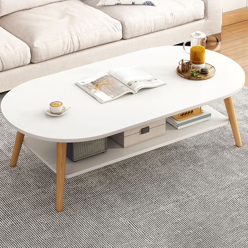 Modern Wood Cocktail Table 4 Legs Coffee Table with Storage Shelf