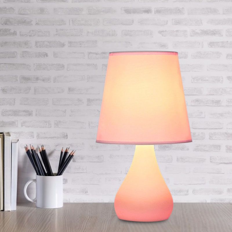 Lampada da tavolo con urna in ceramica stile nordico a 1 testa lampada da lettura notturna blu/rosa con paralume in tessuto