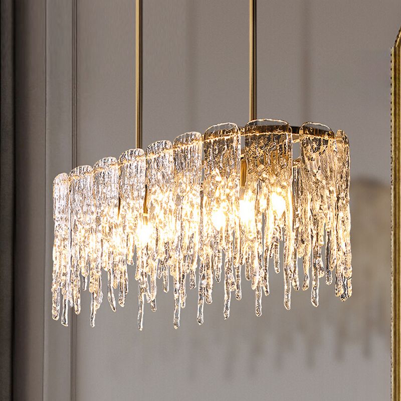 Icicle Shaped Glass Island Chandelier Lights Modern Living Room Hanging Pendant Lights