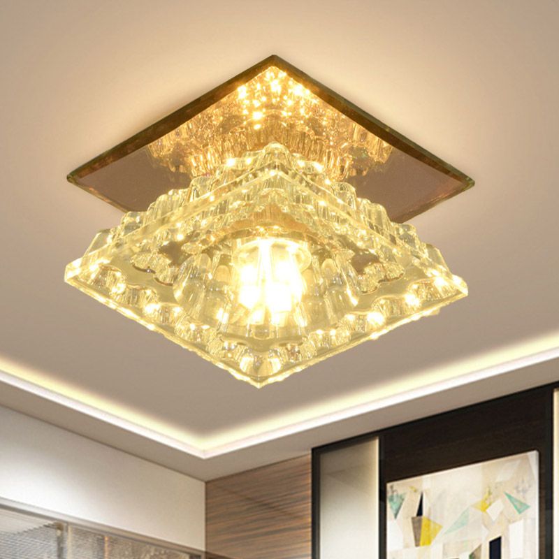 Eigentijdse vierkante inbouw LED-facetgeslepen kristallen plafondlamp in goud voor gang, wit/warm/3 kleuren licht