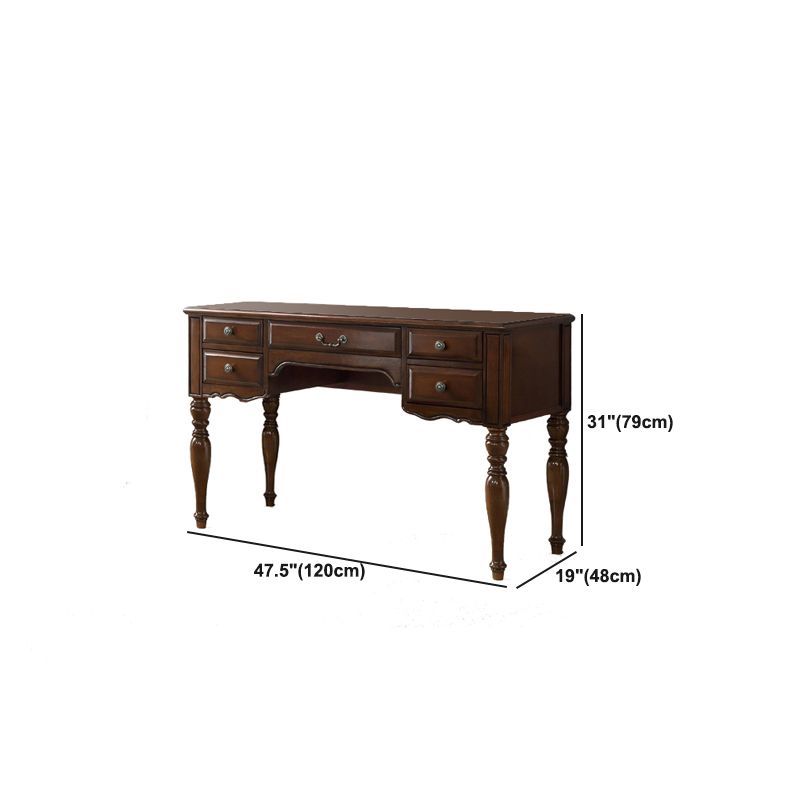 Traditional Makeup Vanity in Brown Rubber Wood Dressing Table