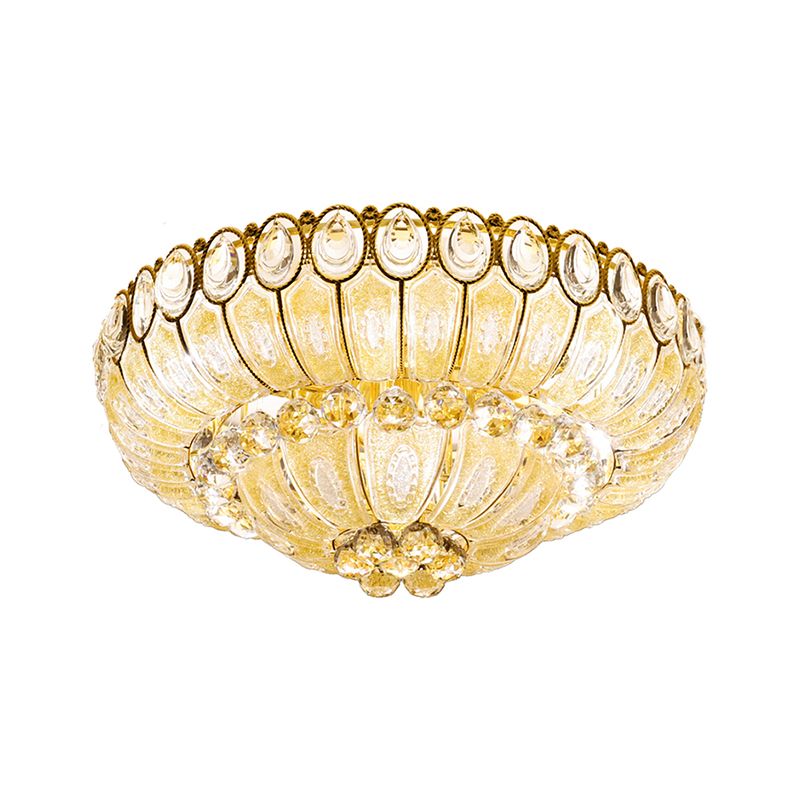 21.5/29.5 Inch Wide Bowl Flush Mount Lamp Crystal Modernist Flush Ceiling Light in Gold