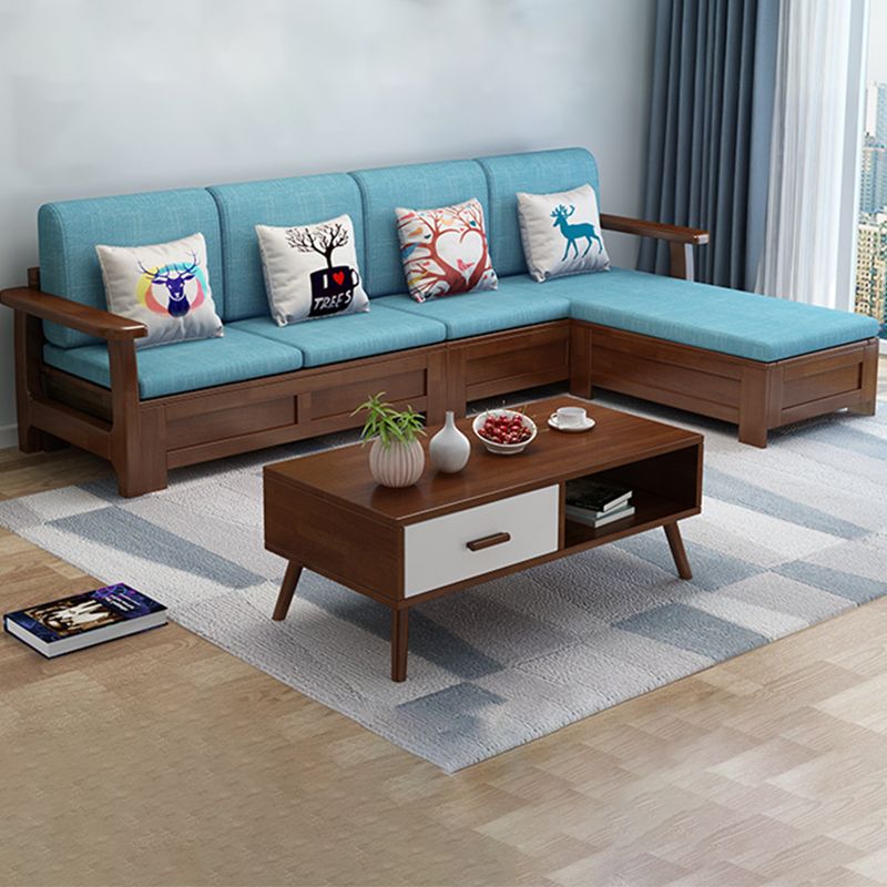 Nordic Settee Cushions Sectional Square Arm Fabric Seating for Living Room