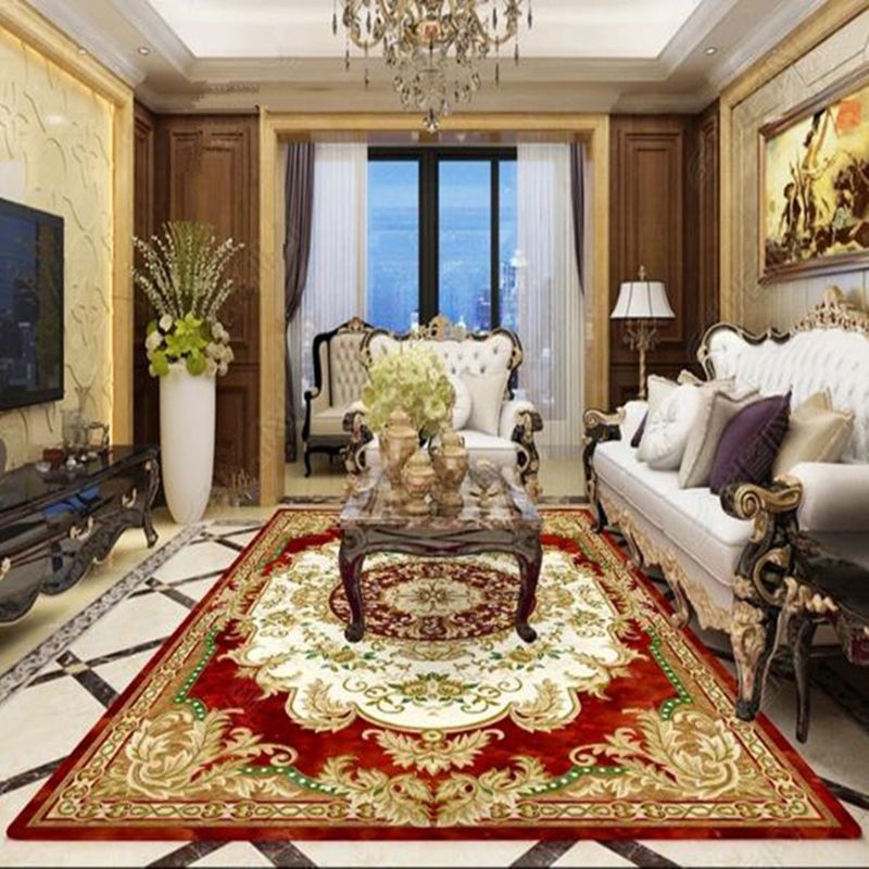 Nostalgia Medallion Pattern Carpet Polyester Area Rug Non-Slip Backing Indoor Rug for Living Room
