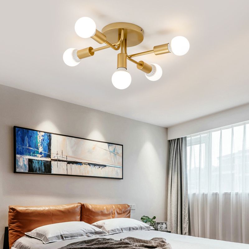 Modernism 5-Light Golden Flush Mount Lighting Metallic Ceiling Light for Bedroom