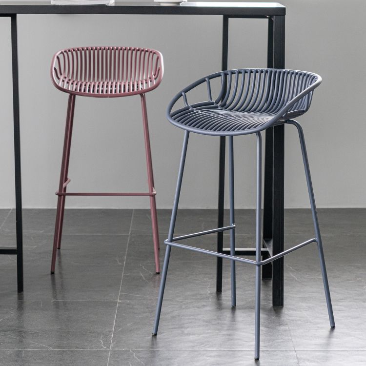 Contemporary Footrest Metal Barstool Matte Finish Restaurant Stool