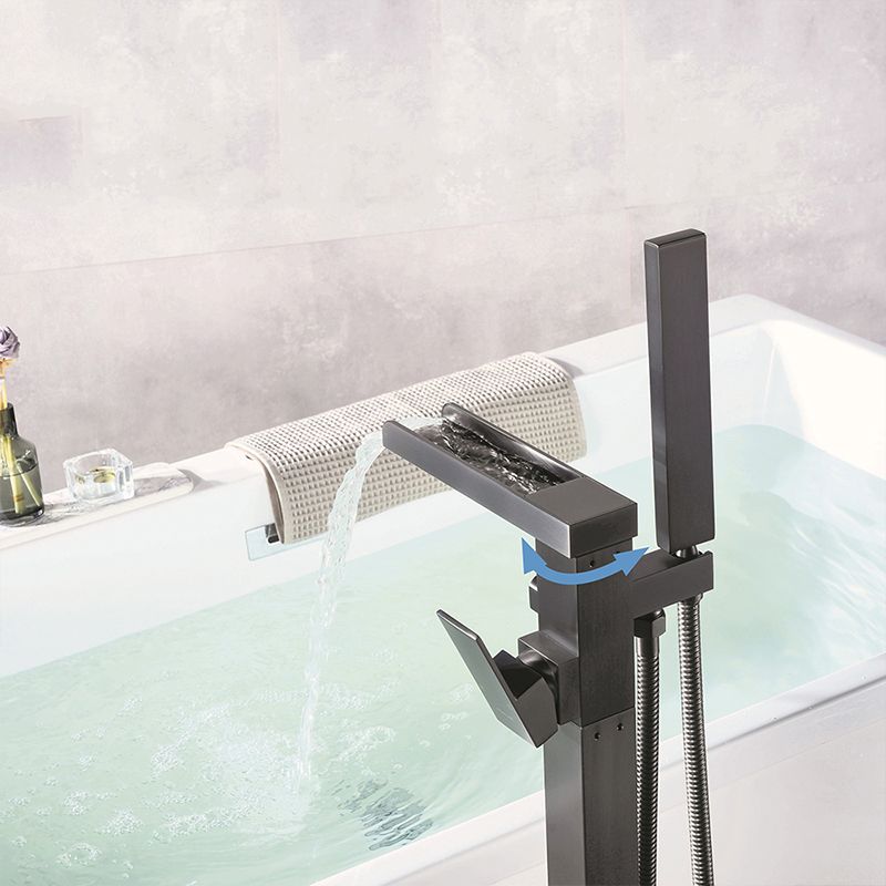 Modern Floor Standing Rod Handle Handheld Shower Head Bathtub Faucet