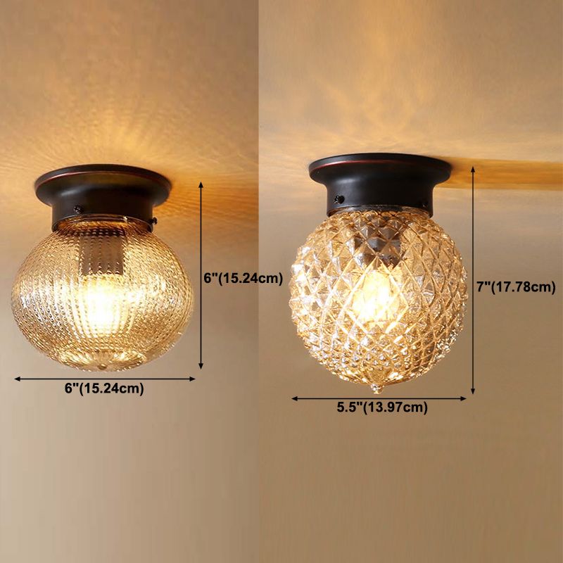 Glass Round Semi Flush Ceiling Light Vintage Aisle Ceiling Mounted Light