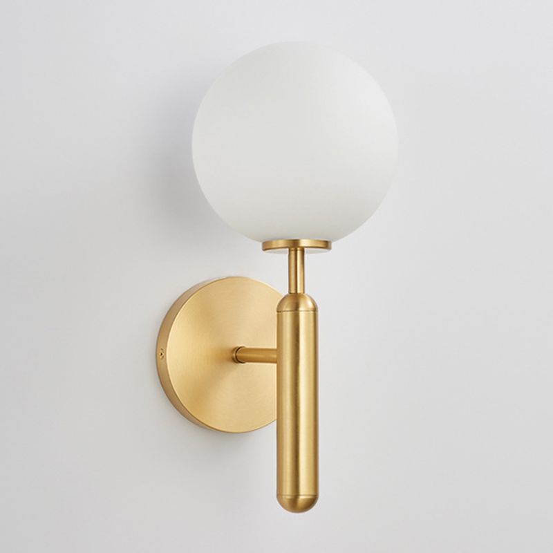 Nordic Style Single Light Brass Wall Lamp Glass Globe Shade Simplicity Lighting Fixture with Fixed Arm