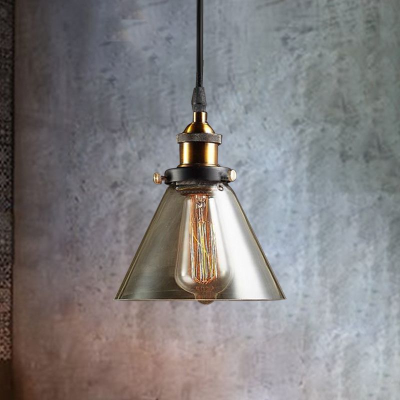 1-licht kegel hanger verlichtingsarmatuur industrieel messing gerookt glashangend plafondlicht