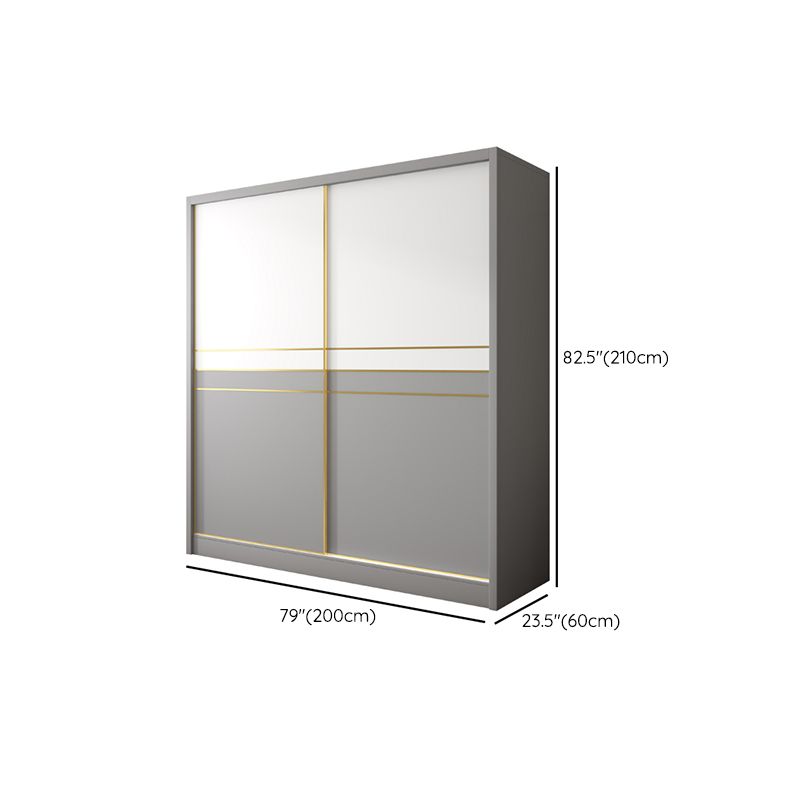 White and Gray Storage Cabinet for Home Modern Wood Cabinet with Sliding Doors