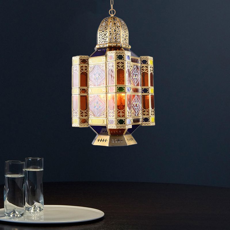 Brass 3-Bulb Pendant Light Fixture Arab Style Metal Castle Chandelier Lamp for Restaurant