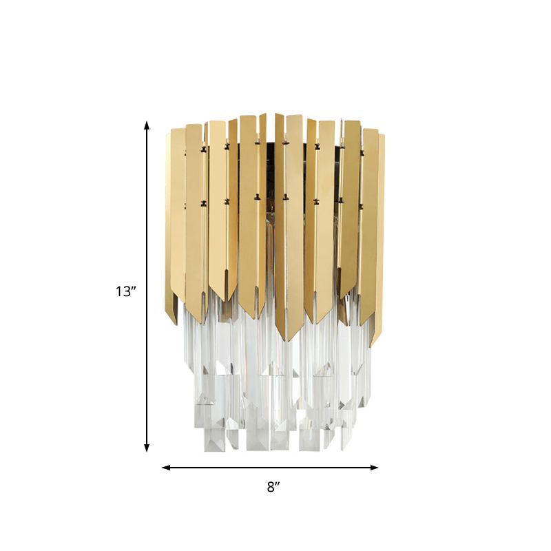 Clear Crystal Prism Wall Mount Light Modernist 2 Heads Wall Lighting in Brass for Bedroom