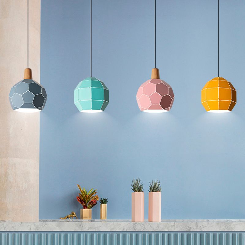 Metal Spherical Shade Hanging Lights Modern Macaron Style 1 Light Hanging Mount Fixture