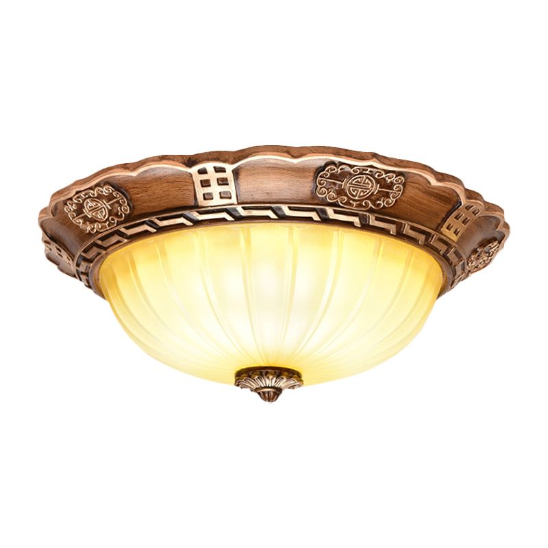 Lampada da incasso per soffitto a LED in vetro lattiginoso con bordo smerlato marrone anticato, 14"/16"/19,5" W