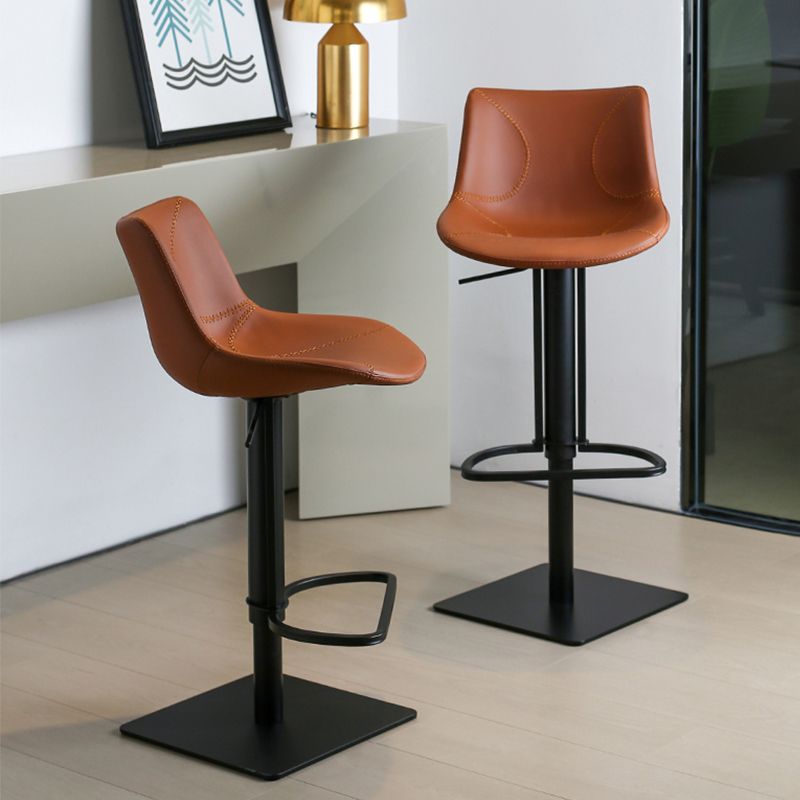 Faux Leather Barstools Adjustable Height Swivel Barstool with Metal Base