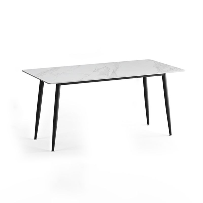 Modern Sintered Stone White Dining Set with Rectangle Table and Black Legs Kitchen Dining Set