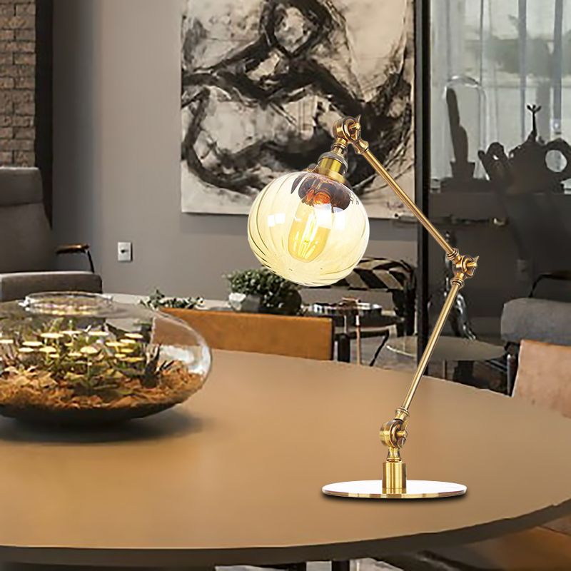 Industrial Global Table Lamp Amber/Clear Glass 1 Light Restaurant Table Light with Adjustable Arm in Black/Brass Finish