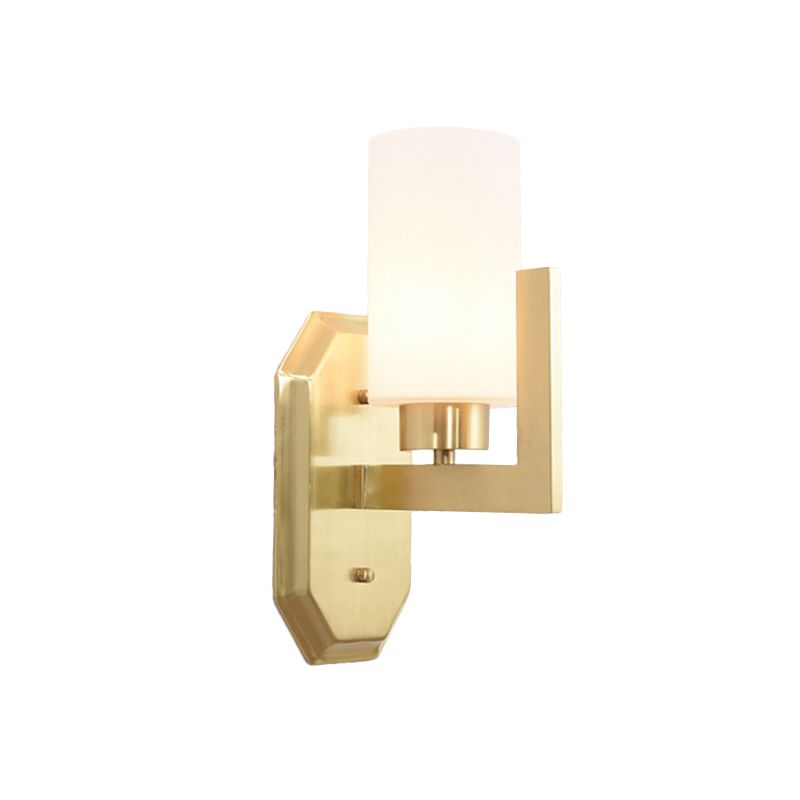 1 Bulb Living Room Wall Lamp Modern Gold Sconce Light Fixture with Tubular Milk Glass Shade