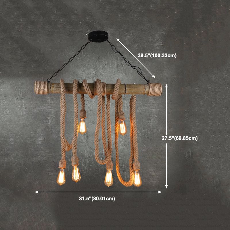 Industrial Style Exposed Bulb Island Light Rope Chandelier Lamp for Restaurant