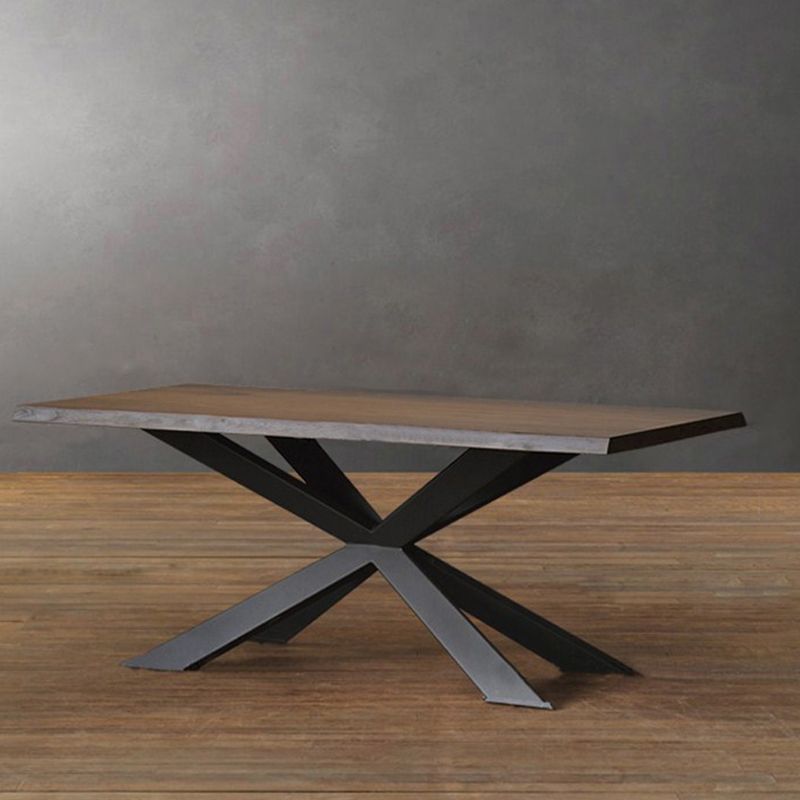 Solid Wood Brown Dining Table Industrial Black Frame Dining Room Table