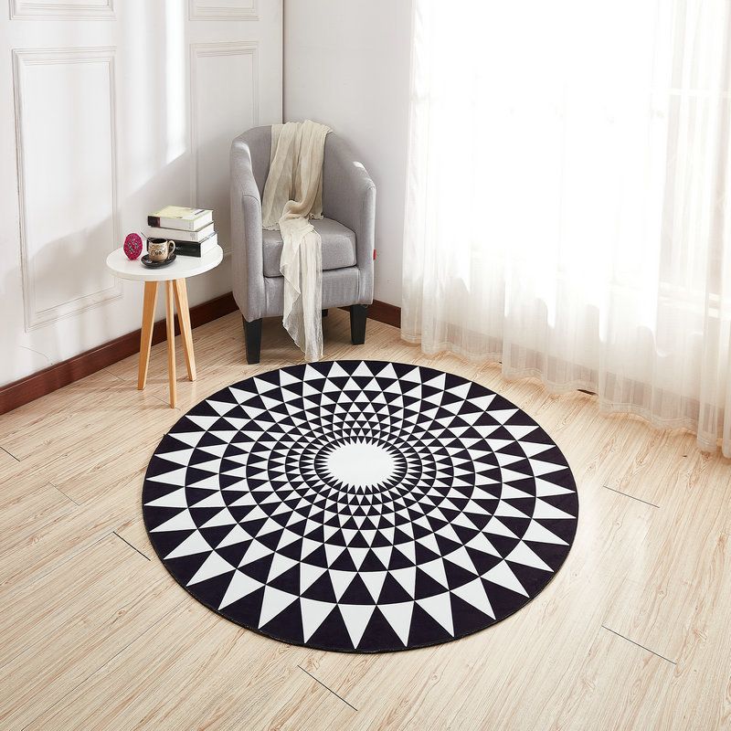 Round Geometry Pattern Carpet Polyester Modern Indoor Rug Stain Resistant Area Rug for Living Room