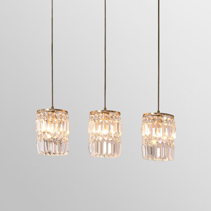 3 luces Cilíndricas de cristal de la isla de cristal 26.7 "de ancho de ancho de iluminación de latón de estilo nórdico para comedor