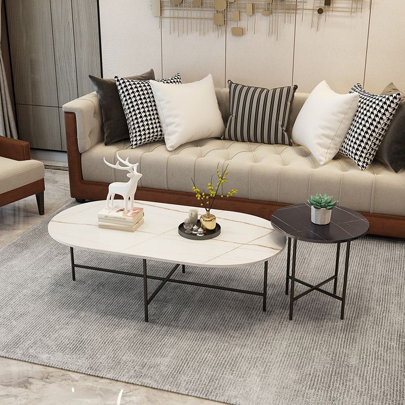Glam Cocktail Table 4 Legs Slate Round/Oval Coffee Table Set