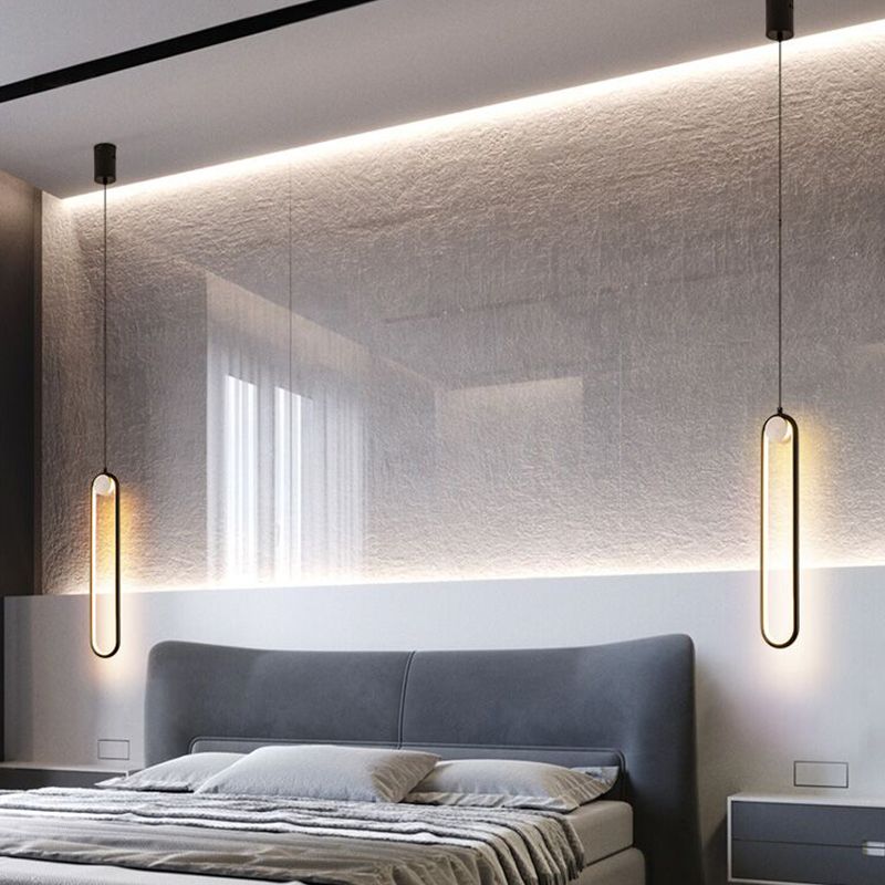 Linear Shape Metal Pendant Light Modern Style 1-Light Hanging Lamp