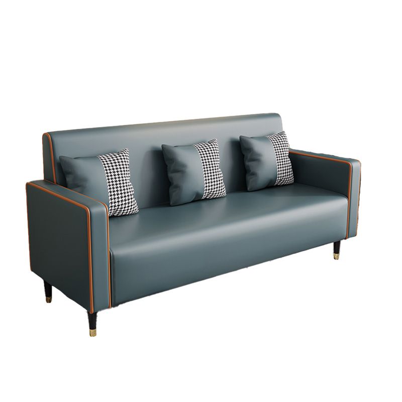Cushions Square Arm Sofa Leather and Wood Seating with Pillows