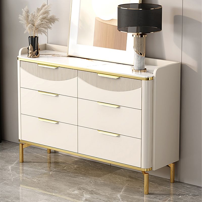 Glam Stone Chest Bedroom Storage Chest in White with Metal Legs
