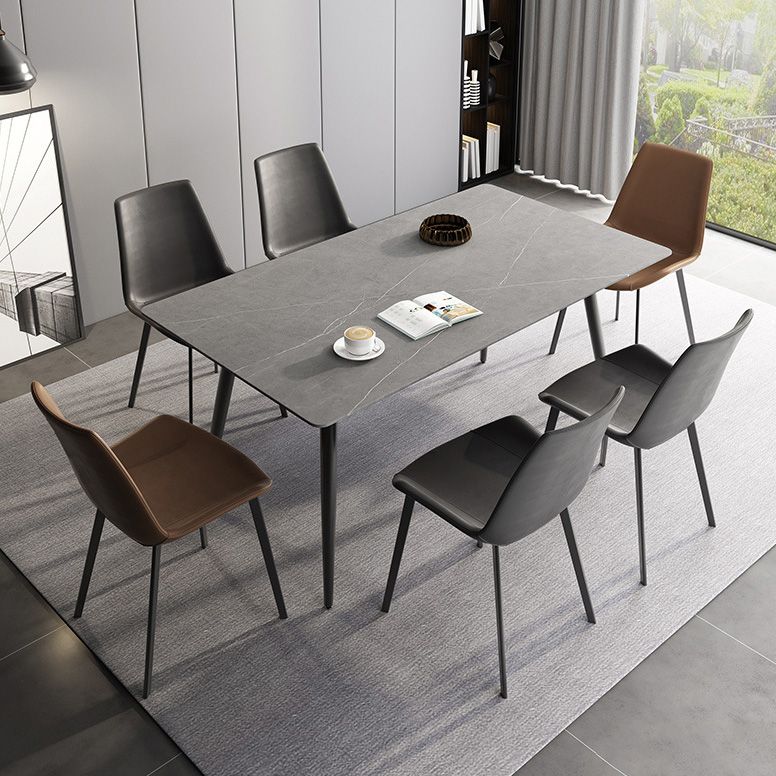 Rectangle Industrial Dining Room Table Sintered Stone Table with 4 Black Legs