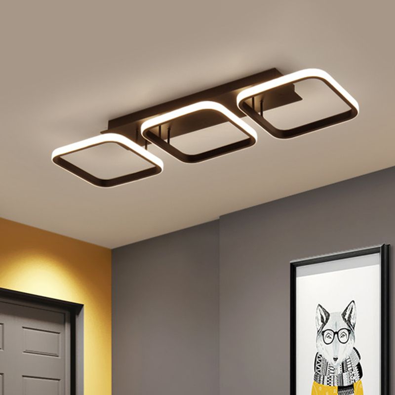 21.5"/31"/41" L Square Semi Flush Lamp Contemporary Acrylic Black/Gold LED Ceiling Mount Fixture in Warm/White Light