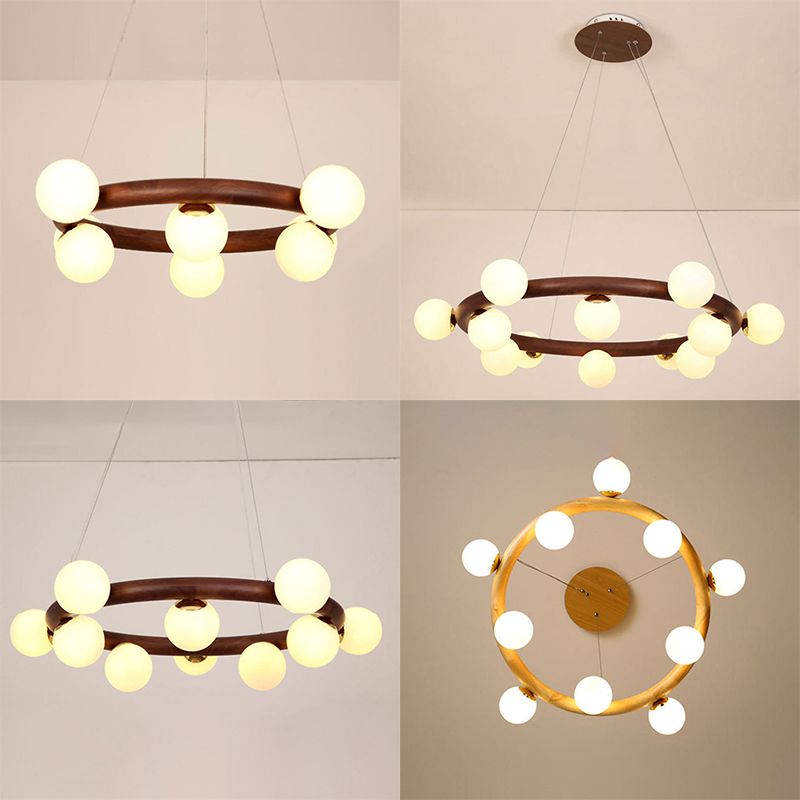 Zeitgenössische Bauernhaus Holzlampe Decke hängende Licht mit Glasschatten