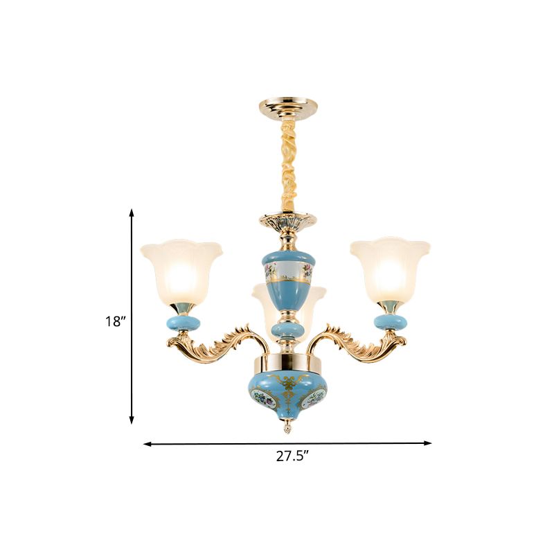 Lustre en verre opaline de 3/6.